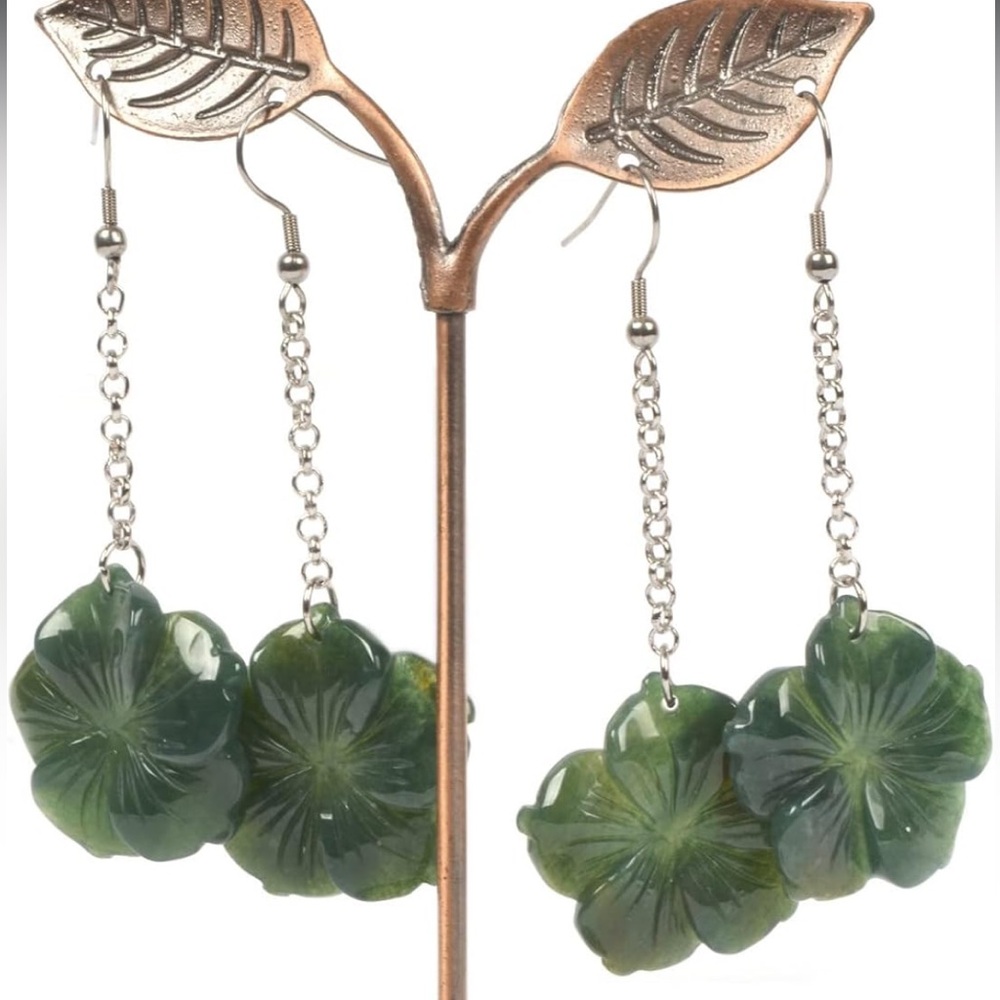 Green Jade Hawaii Flower Earrings
